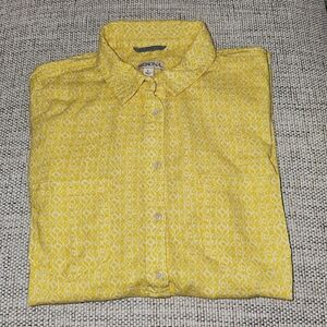 Merona Women's Yellow White Long Sleeve Front Button Tab Shirt Large Cotton